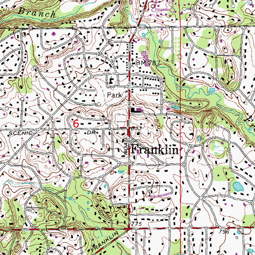 Topographic Map of Franklin, MI