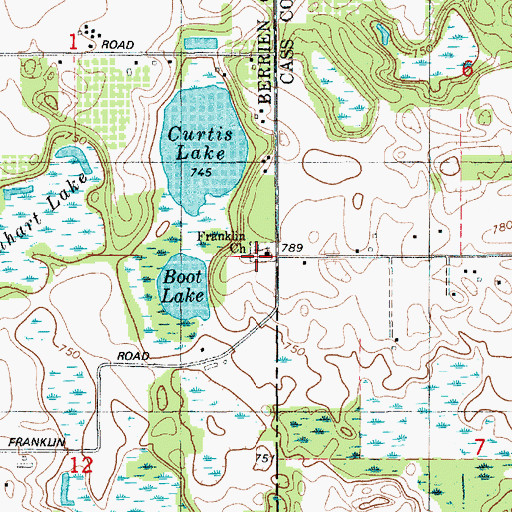 Topographic Map of Franklin Church, MI