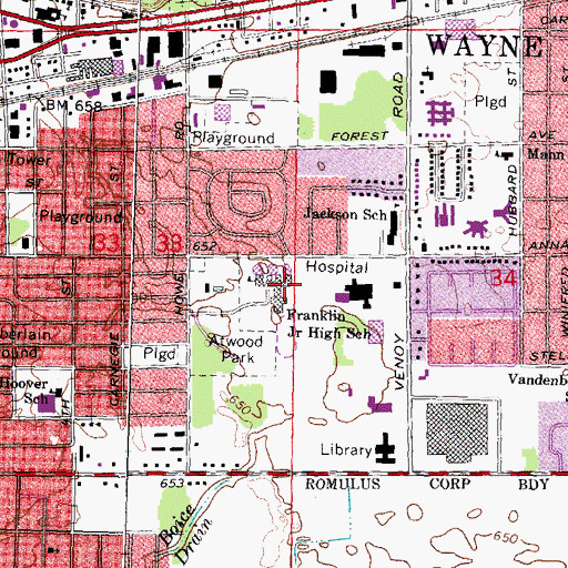 Topographic Map of Franklin Junior High School, MI