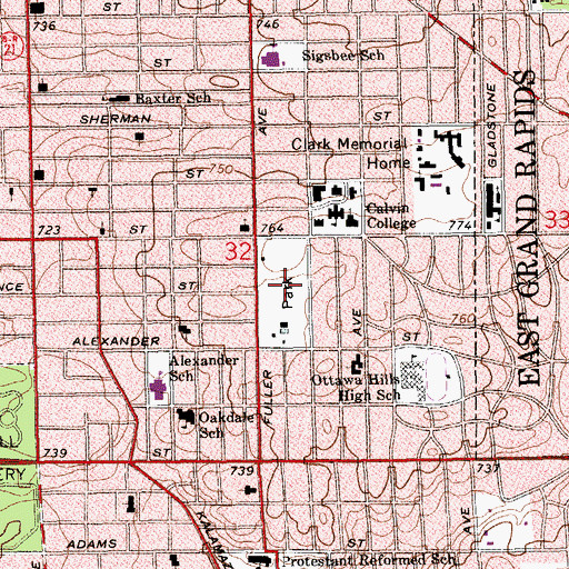 Topographic Map of Franklin Park, MI
