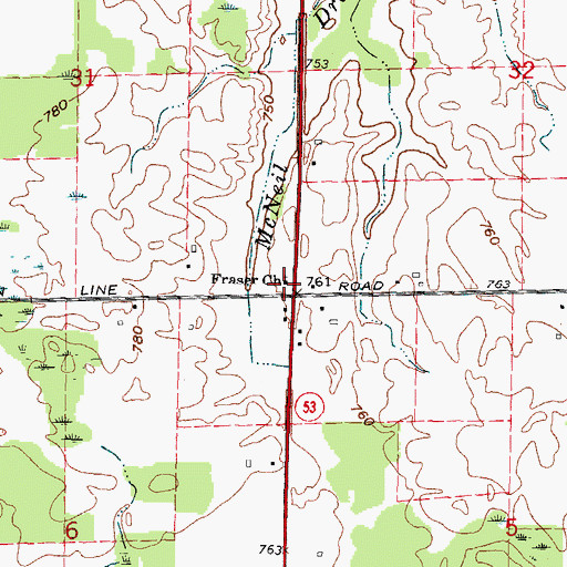 Topographic Map of Fraser Church, MI