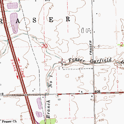 Topographic Map of Fraser Garfield Drain Branch Number One, MI