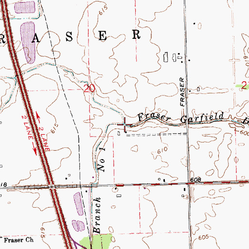 Topographic Map of Fraser Garfield Drain Branch Number Two, MI