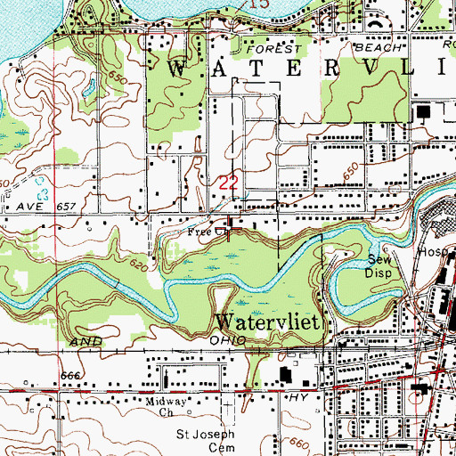 Topographic Map of Free Church, MI