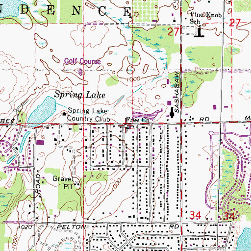 Topographic Map of Free Church, MI