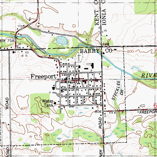 Topographic Map of Freeport, MI