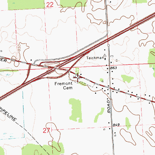 Topographic Map of Fremont Cemetery, MI