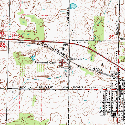 Topographic Map of Fremont Cemetery, MI