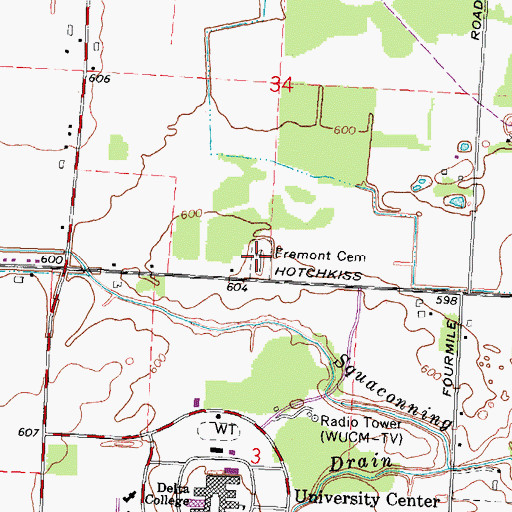 Topographic Map of Fremont Cemetery, MI