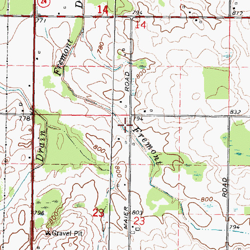 Topographic Map of Fremont Drain, MI