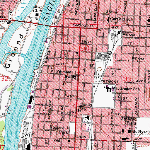 Topographic Map of Fremont School, MI