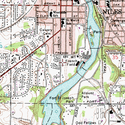 Topographic Map of French Field, MI