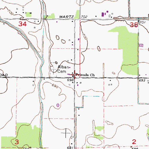 Topographic Map of Friends Church, MI