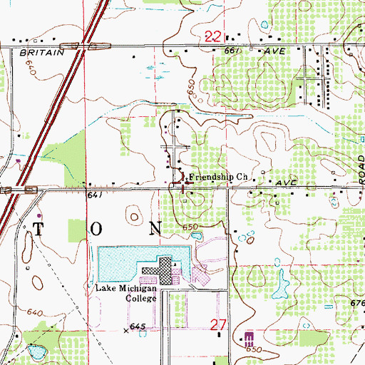 Topographic Map of Friendship Church, MI