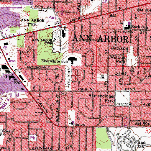 Topographic Map of Fritz Park, MI