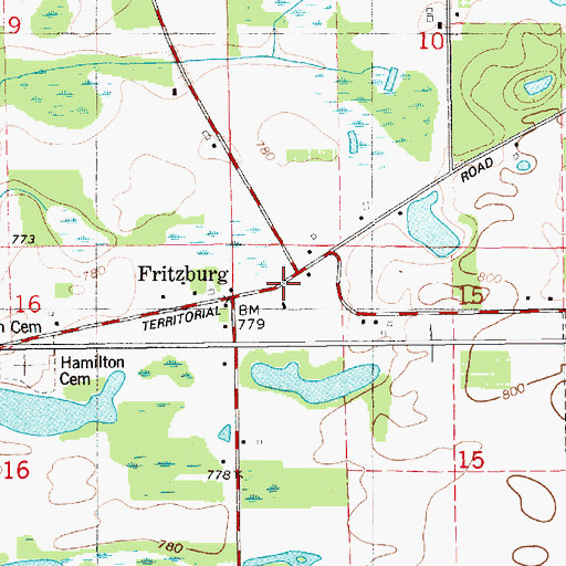 Topographic Map of Fritzburg, MI