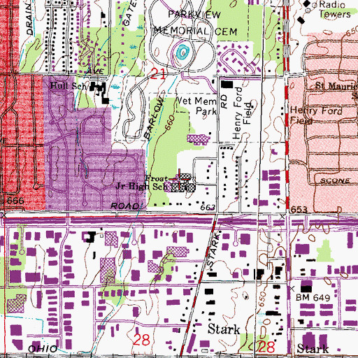 Topographic Map of Frost Junior High School, MI