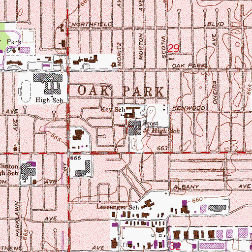 Topographic Map of Frost Junior High School, MI