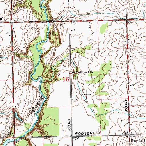 Topographic Map of Fulton Church, MI