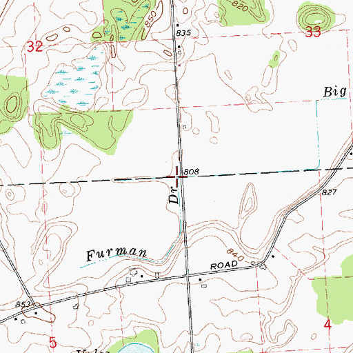 Topographic Map of Furman Drain, MI