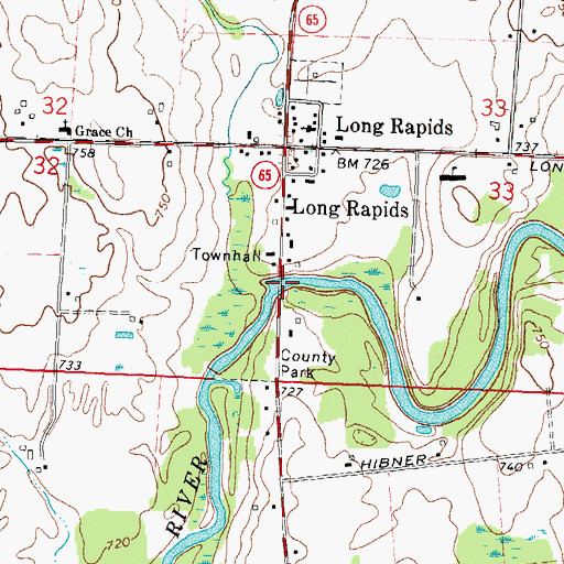 Topographic Map of Gaffney Creek, MI