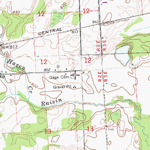 Topographic Map of Gage Cemetery, MI