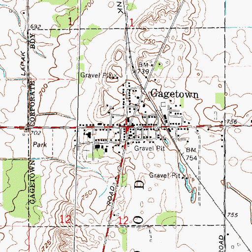 Topographic Map of Gagetown, MI