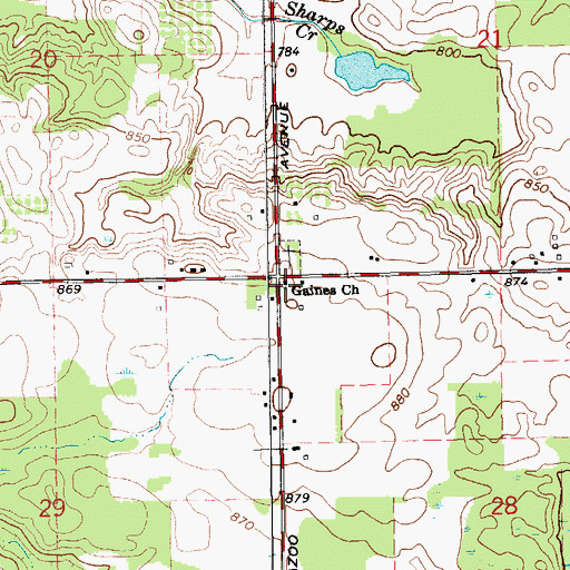 Topographic Map of Gaines Church, MI