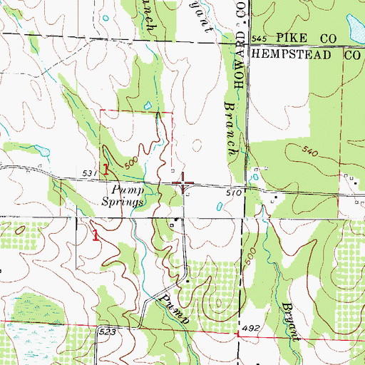 Topographic Map of Pump Springs (historical), AR