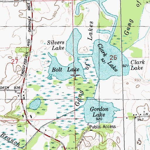 Topographic Map of Gang of Lakes, MI