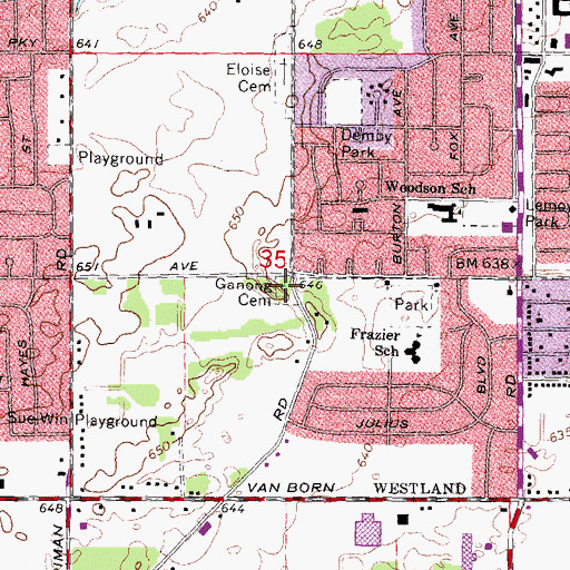 Topographic Map of Ganong Cemetery, MI