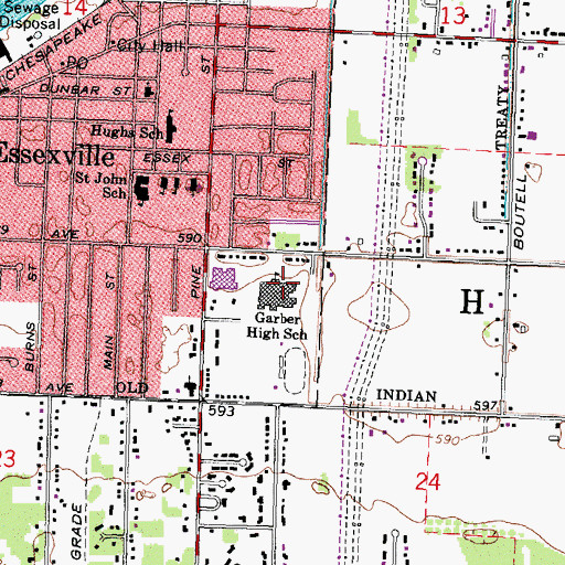 Topographic Map of Garber High School, MI
