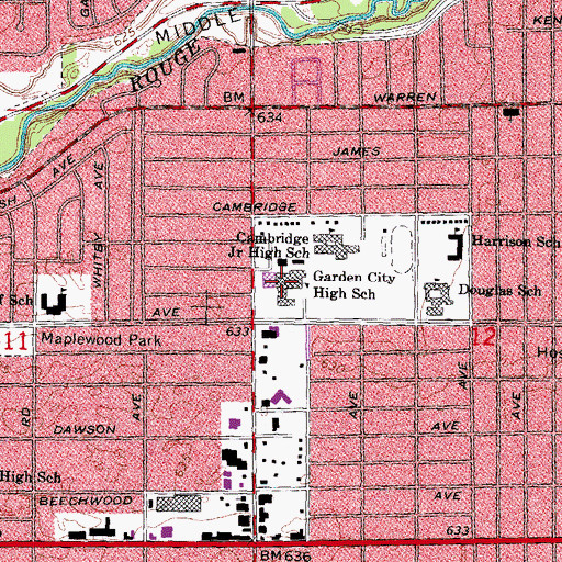 Topographic Map of Garden City High School, MI