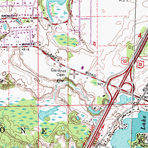 Topographic Map of Tyrone Memory Gardens a Cemetery, MI