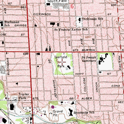 Topographic Map of Garfield Park, MI
