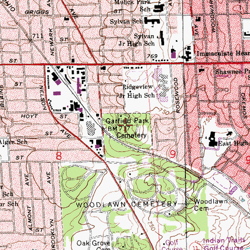 Topographic Map of Garfield Park Cemetery, MI