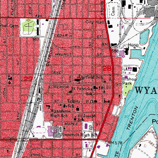 Topographic Map of Garfield School, MI