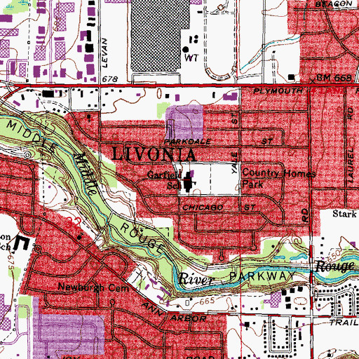 Topographic Map of Garfield School, MI