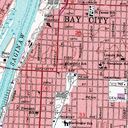 Topographic Map of Garfield School, MI