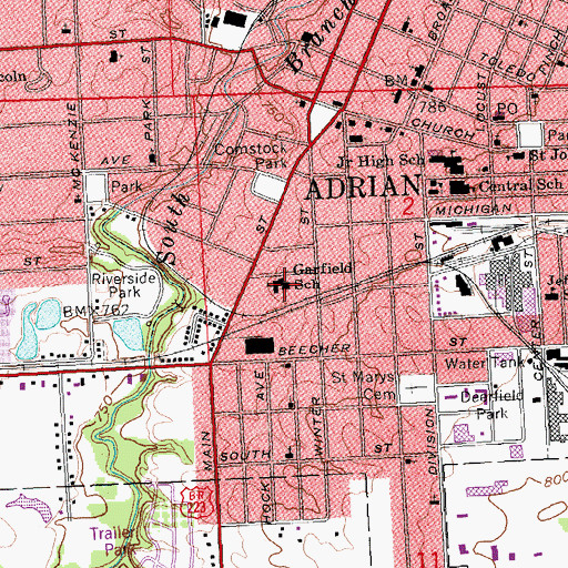 Topographic Map of Garfield School, MI