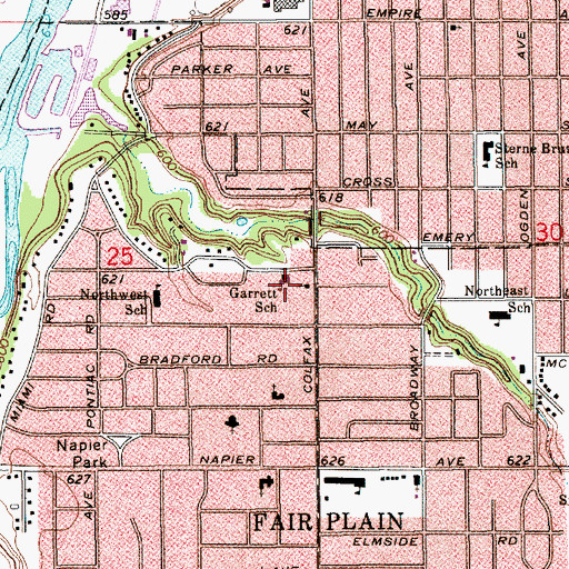 Topographic Map of Garrett School, MI
