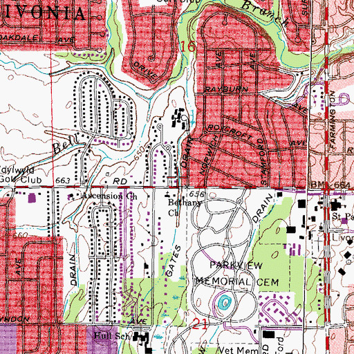 Topographic Map of Gates Drain, MI