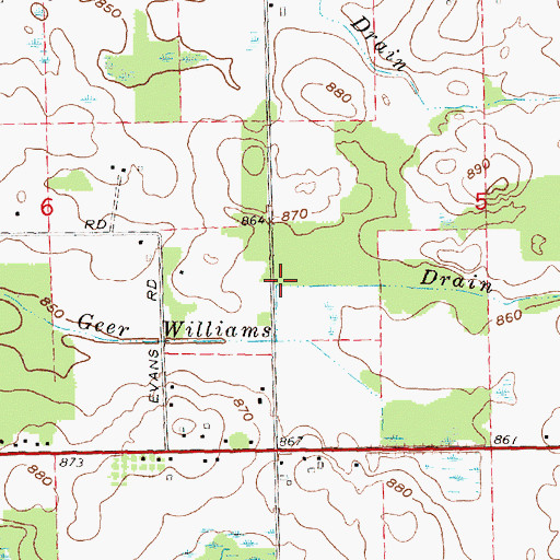 Topographic Map of Geer Williams Drain, MI