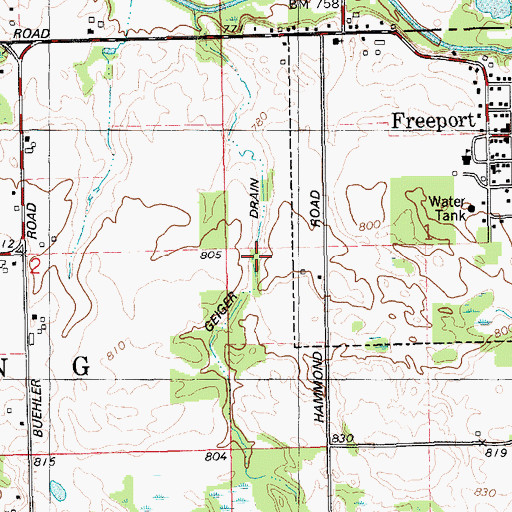 Topographic Map of Geiger Drain, MI