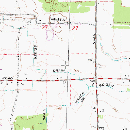 Topographic Map of Geiger Drain, MI