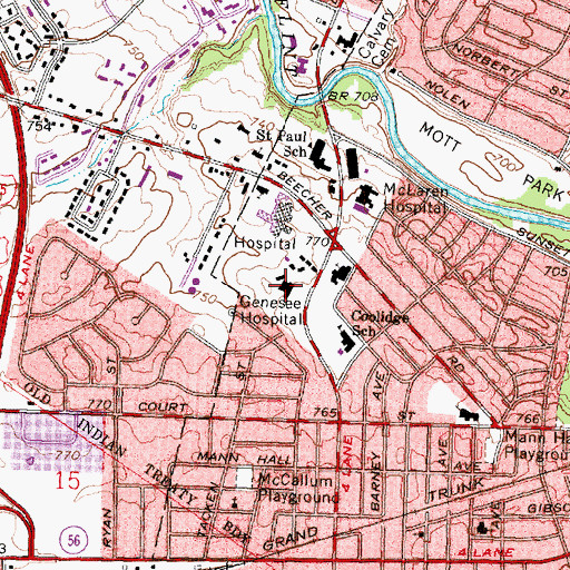 Topographic Map of Genesee Hospital, MI