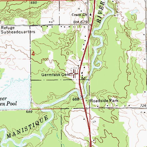 Topographic Map of Germfask Cemetery, MI