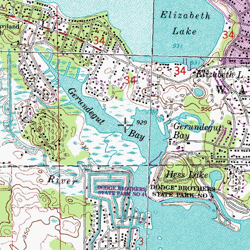 Topographic Map of Gerundegut Bay, MI