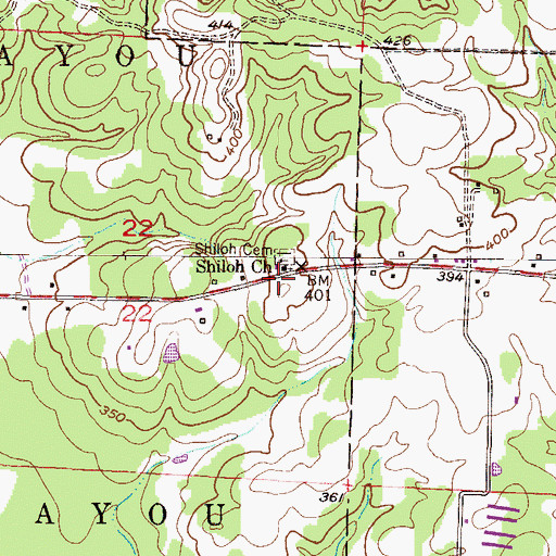 Topographic Map of Shiloh School (historical), AR