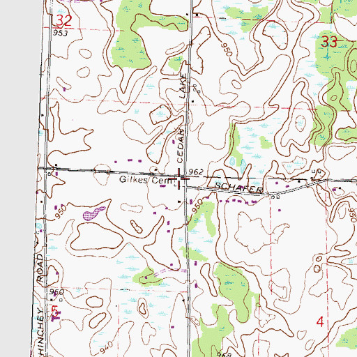 Topographic Map of Gilkes Cemetery, MI